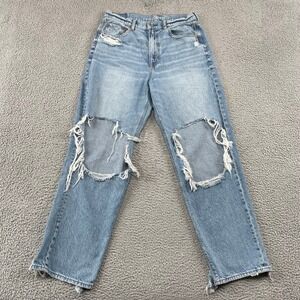 American Eagle Jeans Women 12 Blue Highest Rise Baggy Straight Distressed